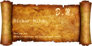 Dicker Milán névjegykártya